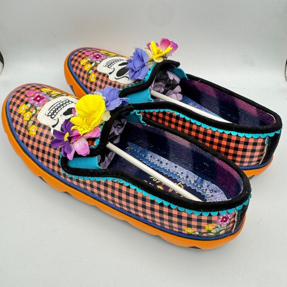 Irregular Choice Skulduggery Loafers Gingham Skull Floral Platform Sneakers 9.5 - Picture 12 of 14